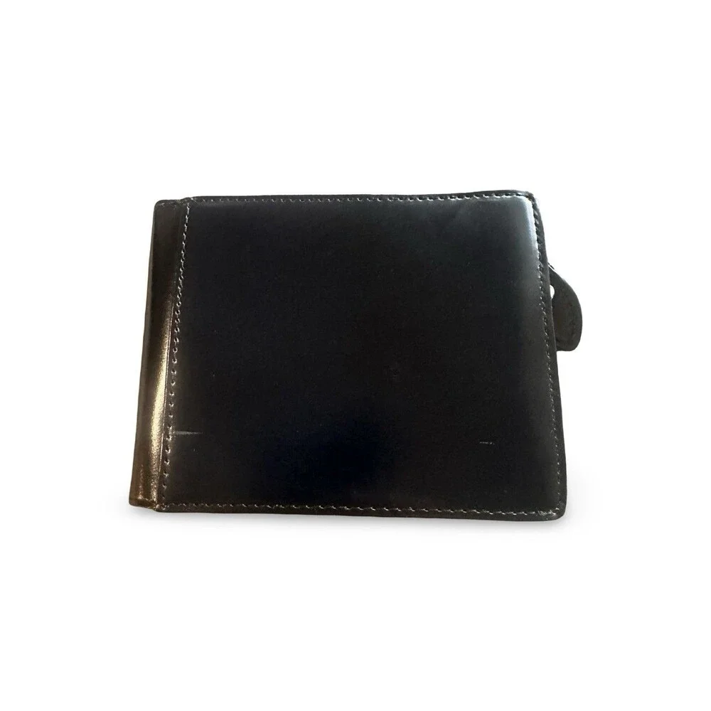 GLEVIO Men's Bifold Leather Wallet - Black Patent Leather Finish - Japan Craft